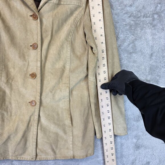 Coach Jacket Womens Medium Beige Suede Leather Button Front Lined Coat Pockets - Picture 5 of 16